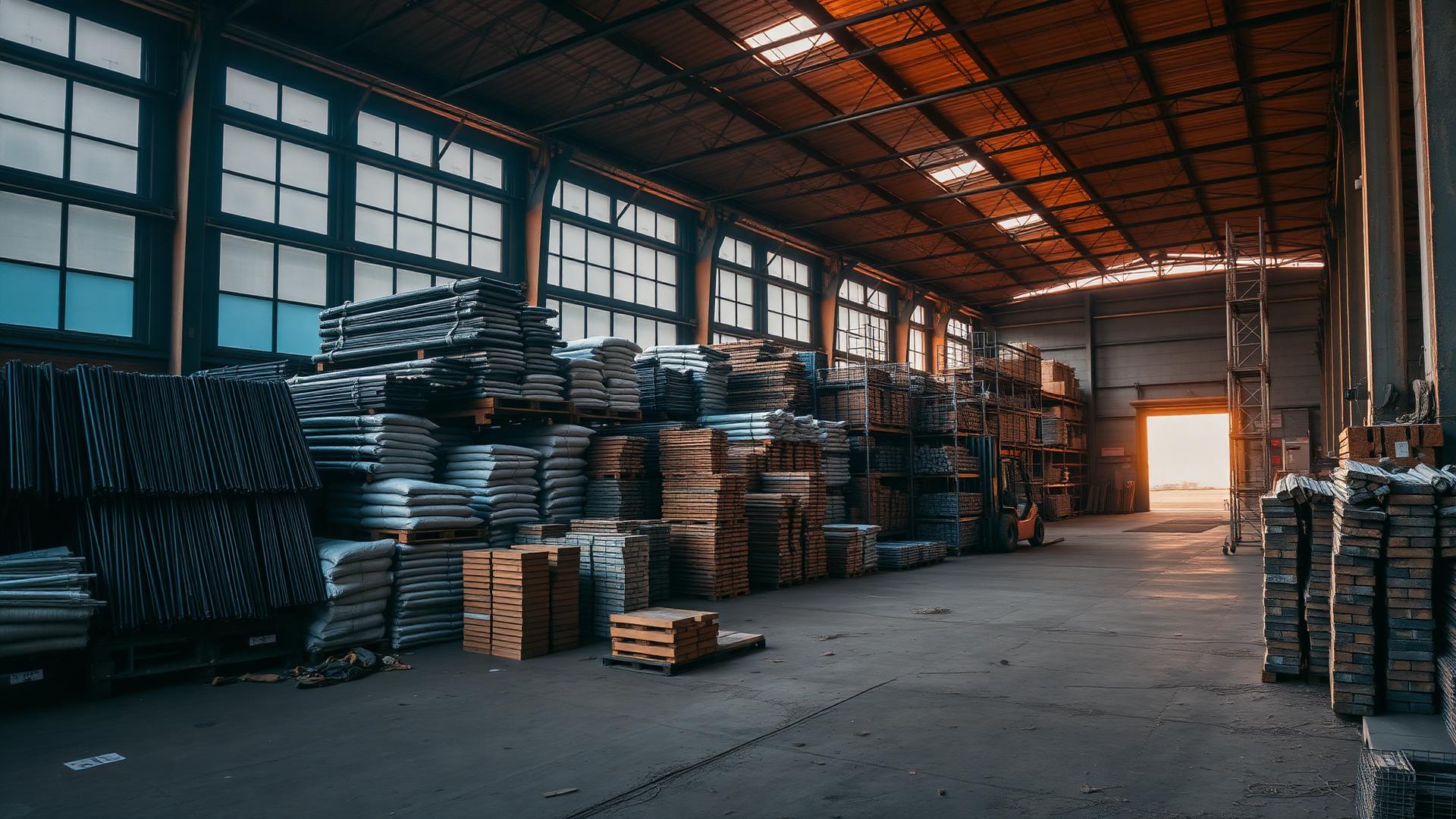 Warehouse stocked with construction materials